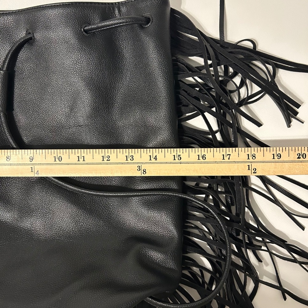 Victorias Secret Purse Black Fringe Backpack Cinch‎ Bag Festival Western Biker - Picture 6 of 6